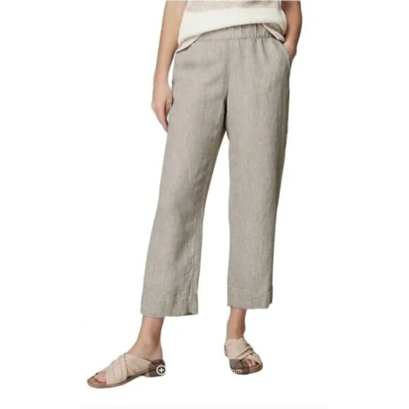 J. Jill Pants - J. JILL PURE JILL 100% Linen Trapunto Stitched Cropped Pants in Cream Lagenlook